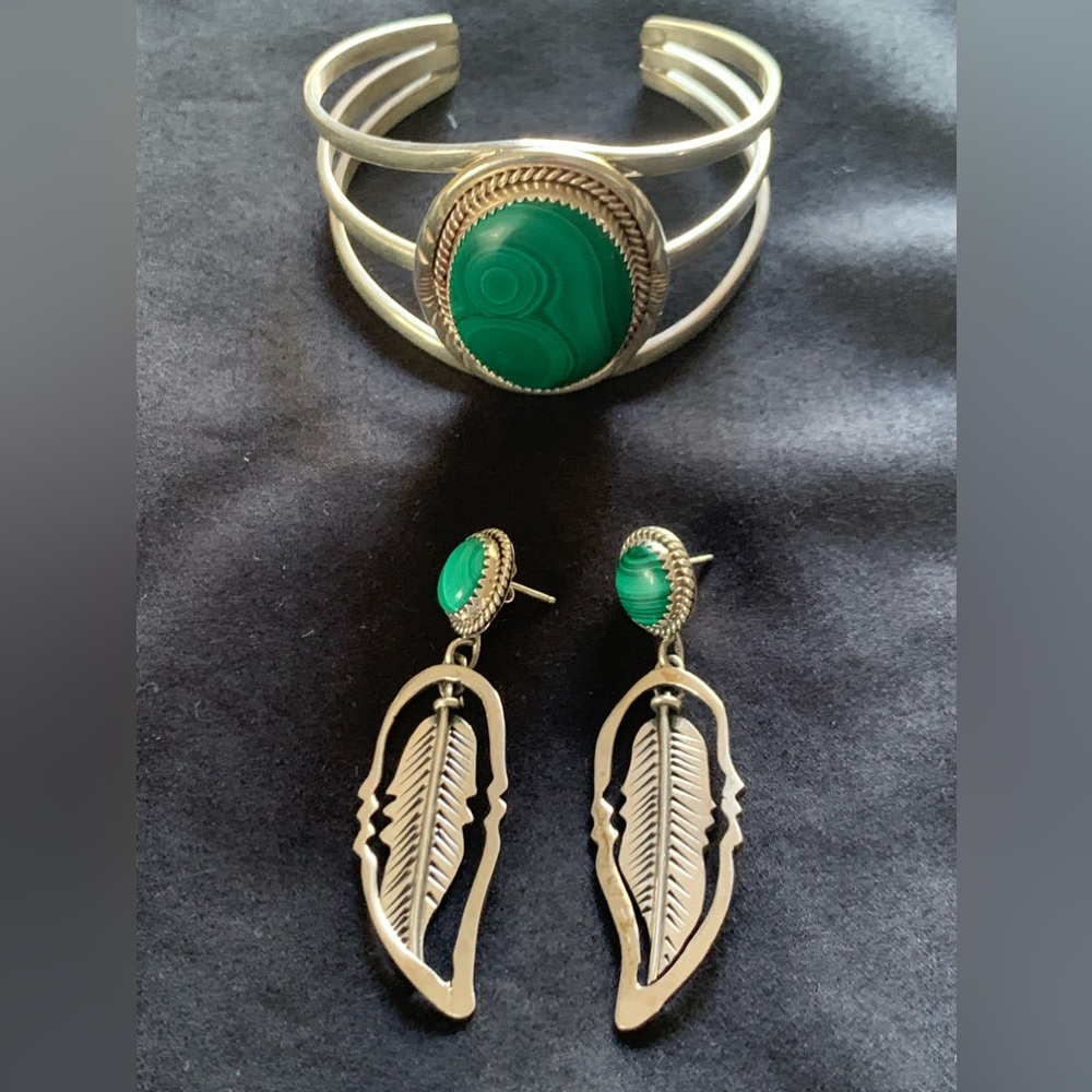 Sterling Silver American Indian design bracelet and earrings